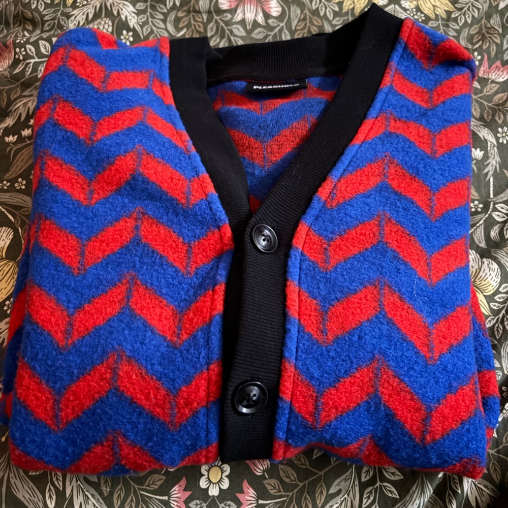 Bold Chevron Knit Pleasures Cardigan in Blue and Red